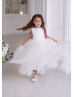 White Glitter Tulle Lace Trim Flower Girl Dress